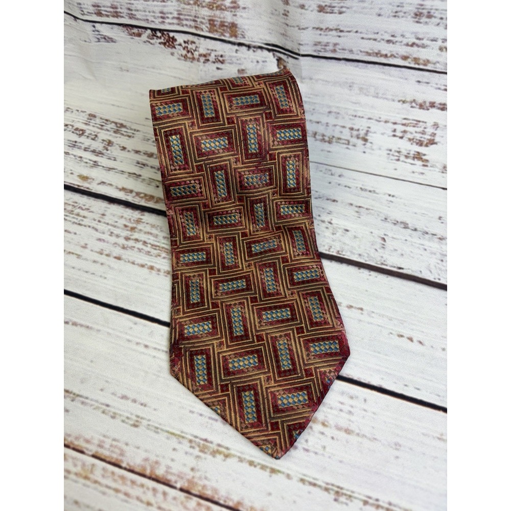 VINTAGE Ermenegildo Zegna Tie Geometric Silk Jacquard ~60in Handmade Italy